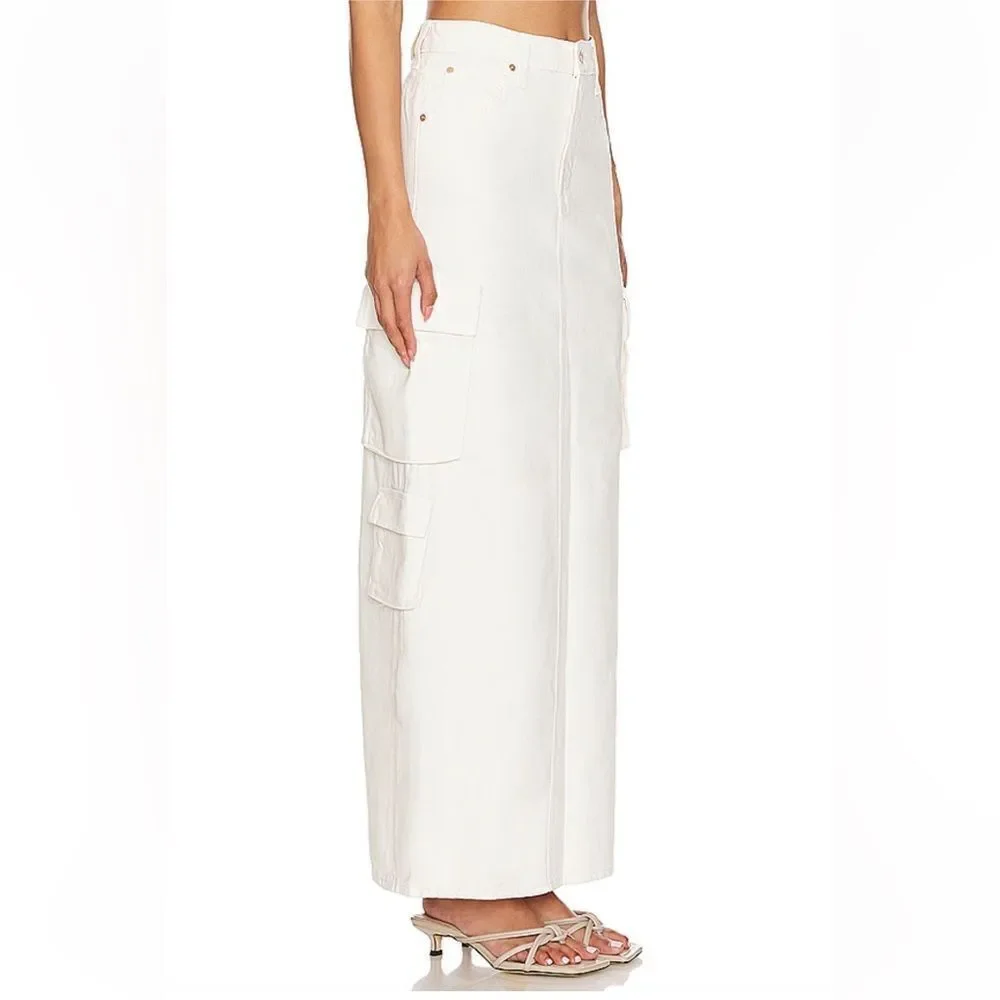 NWT Mother SNACKS! The Fun Dip Cargo Skirt Natural white denim maxi Revolve 29